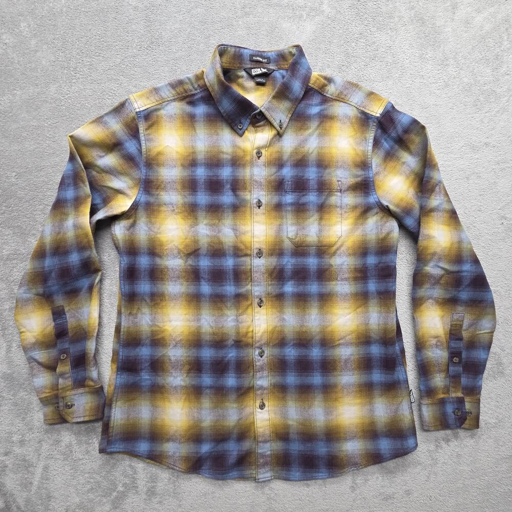 Eddie Bauer Shirt Mens L Yellow Plaid Flannel Button Up Long Sleeve